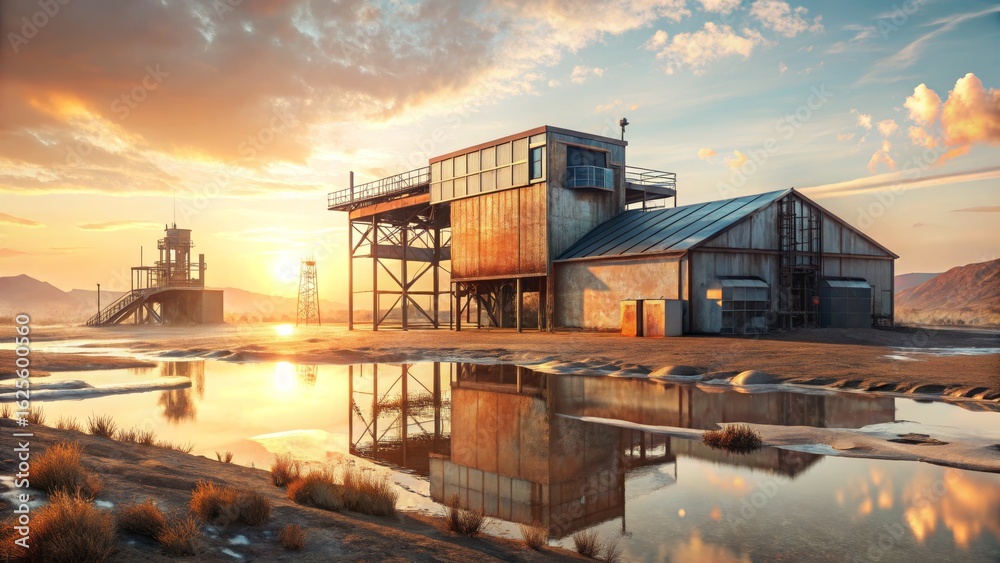 Fototapeta premium Industrial Building Reflection at Sunset