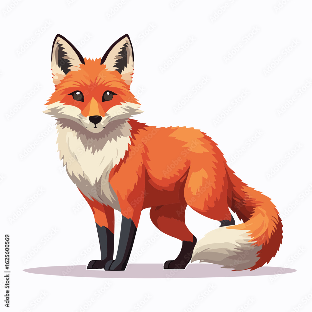 Obraz premium Charming Cartoon Fox with Detailed Fur and Expressive Eyes on a White Background