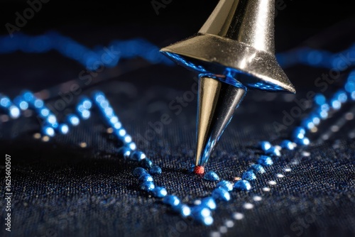 Close-up of a Needle Embroidering a Fabric Design