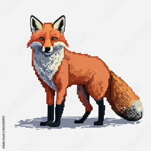 Pixelated fox artwork showcasing a retro digital aesthetic with vibrant orange and black hues