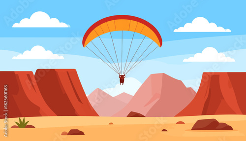 Paragliding Adventure Over Desert Landscape Illustration