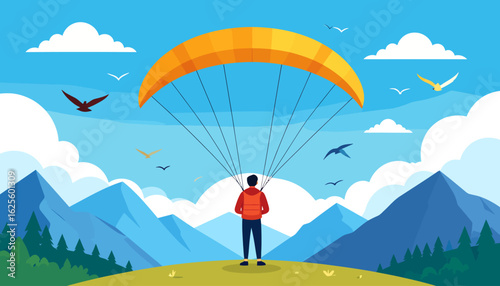 Paragliding Adventure: Vector Illustration of Freedom in the Sky