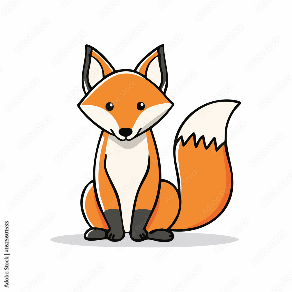 Obraz premium Charming cartoon fox illustration with vibrant orange fur and adorable, playful expression