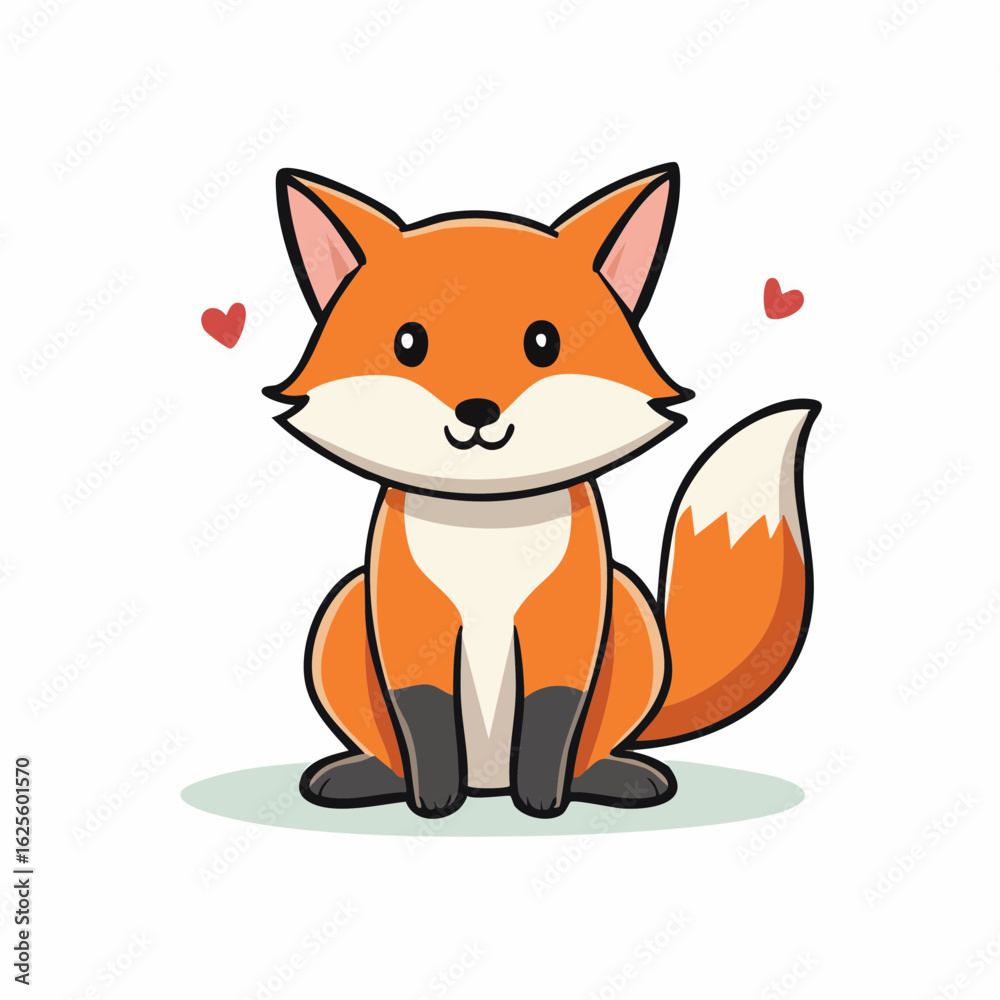 Fototapeta premium Charming Cartoon Fox with Hearts: A Delightful Illustration of Animal Affection