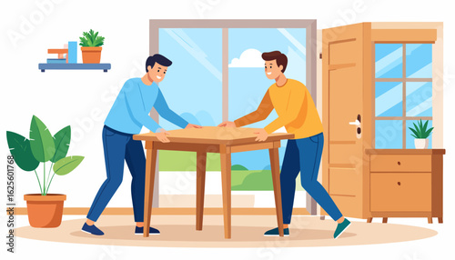 Moving Day: Two Men Carrying a Table Together