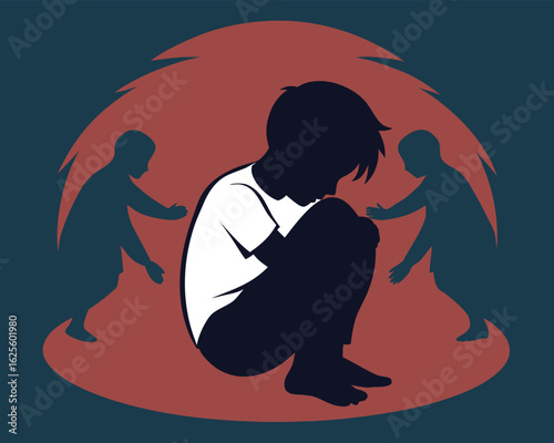 Isolated child seeking comfort and support in difficult times of loneliness
