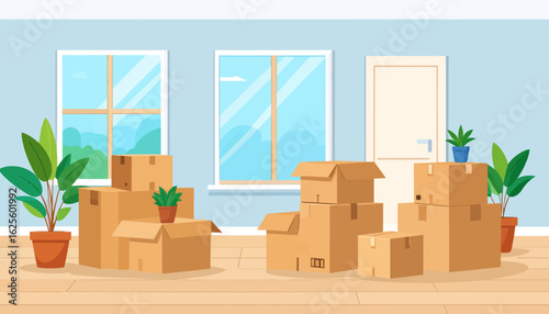 Moving Day: Cardboard Boxes in Bright, Empty Room