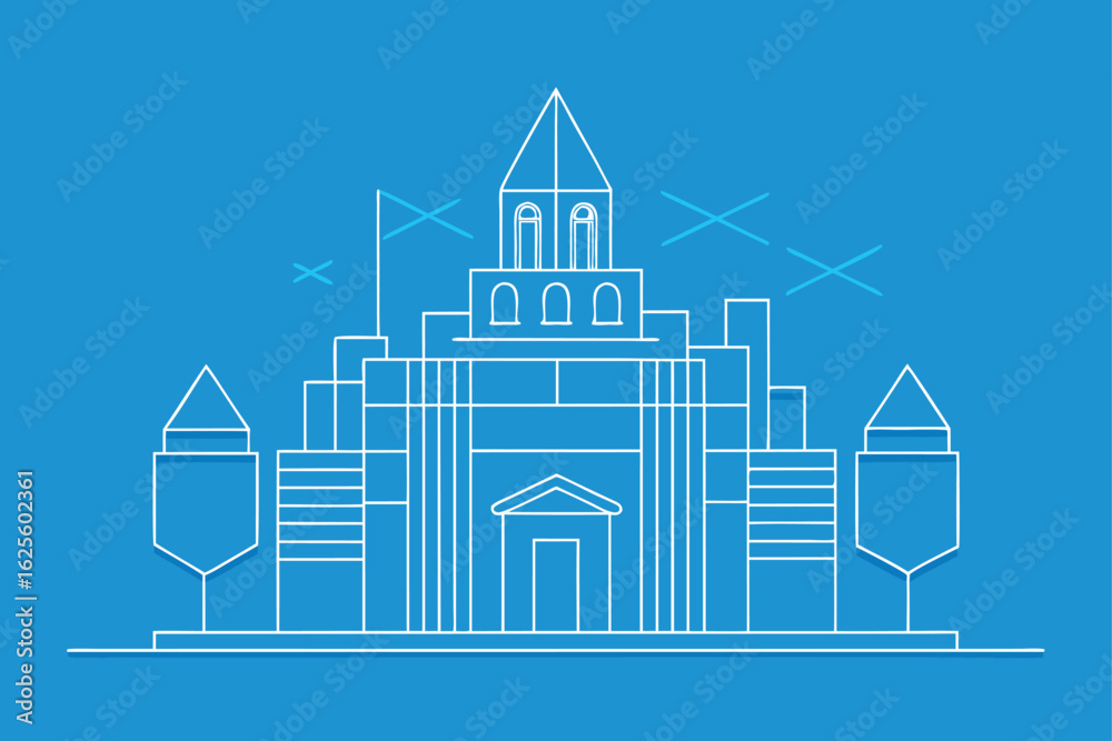 Fototapeta premium hand drawn architecture sketch becoming digital bl (1).eps