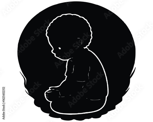 Sweet baby silhouette in fetal position conveys innocence and vulnerability