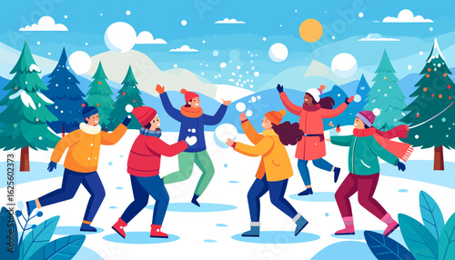 Winter Fun: Snowball Fight in a Snowy Landscape