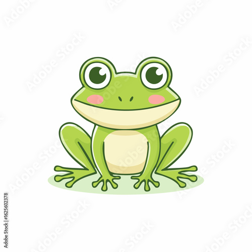 Charming Green Frog Cartoon Illustration with Expressive Eyes and Playful Design Elements