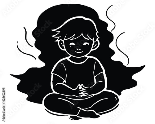 Find inner peace with mindful meditation for kids in calming monochrome style