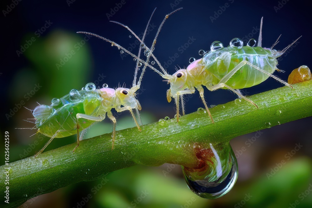 Naklejka premium Enchanted Creatures on a Dewy Stem