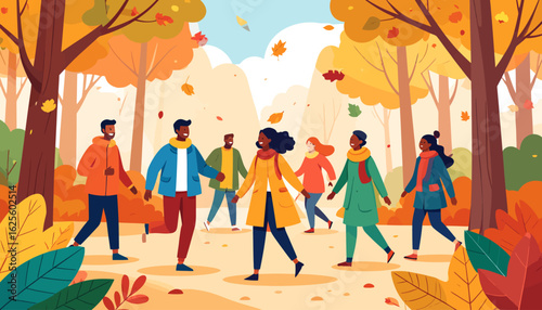Autumnal Gathering: Friends in a Fall Forest