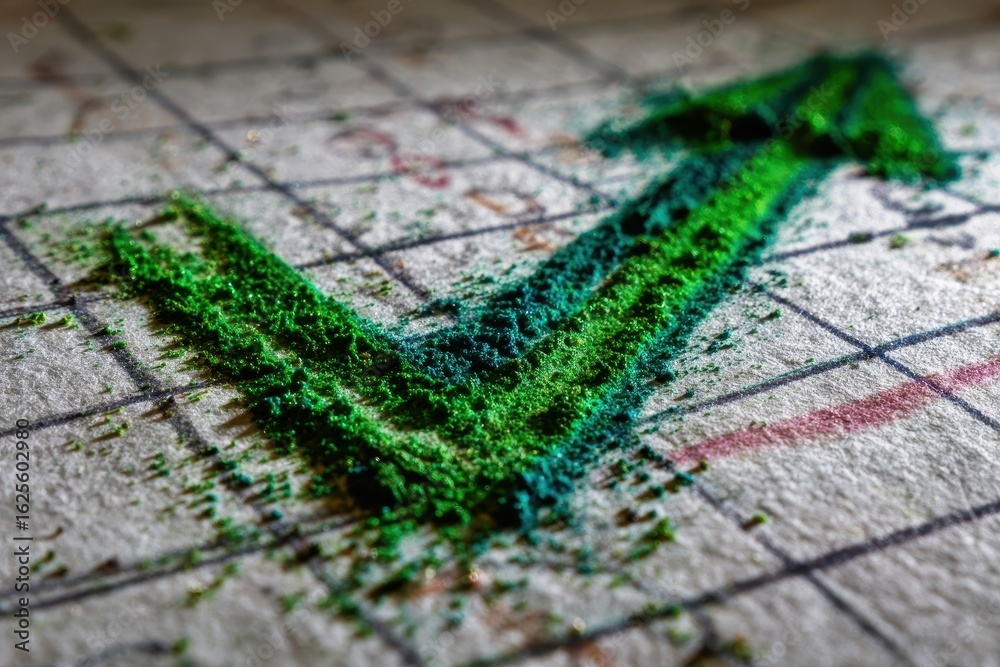 Obraz premium Green Powder Arrow on Gridded Surface