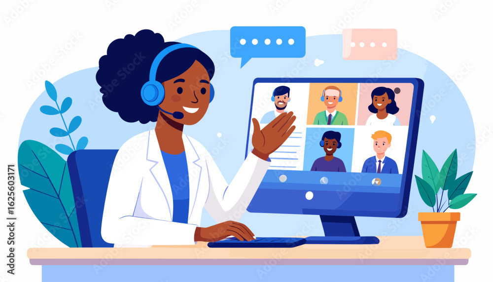 Virtual Meeting Illustration: Diverse Team Collaboration Virtual Meeting Illustration: Diverse Team Collaboration