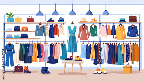 Boutique Interior: Fashion Display with Clothing and Accessories