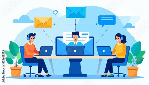 Customer Support Team: Digital Communication Illustration