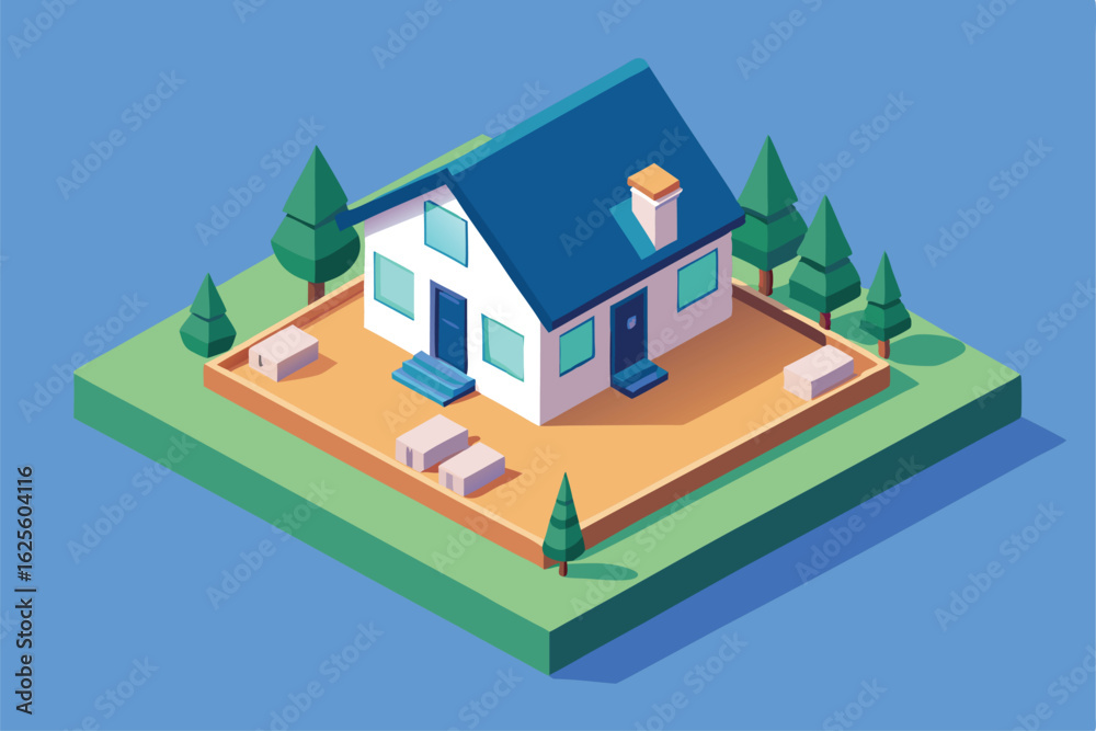 realistic isometric suburban house with garden for.eps realistic isometric suburban house with garden for.eps