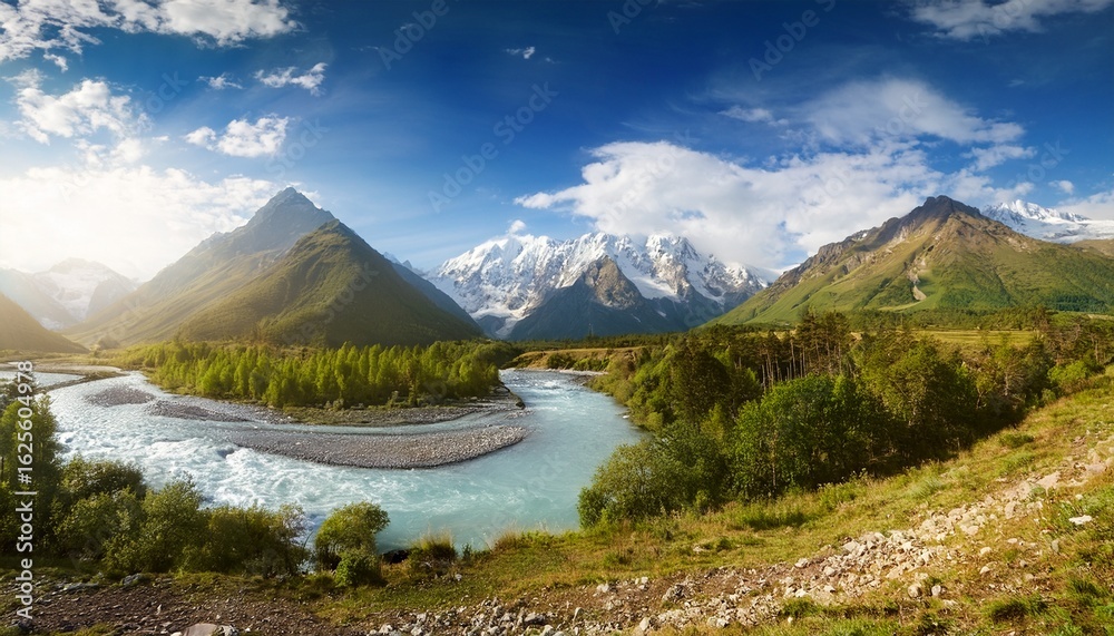 Naklejka premium mountain and river landscape nature background