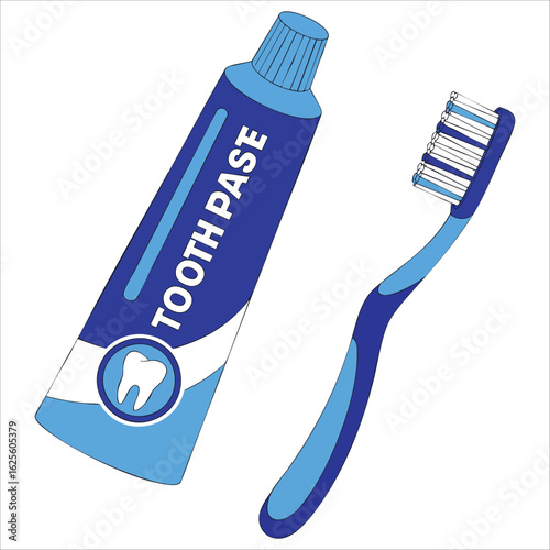 Toothbrush with paste in flat cartoon style, isolated vector perfect for oral care education, hygiene product packaging and dental health graphics