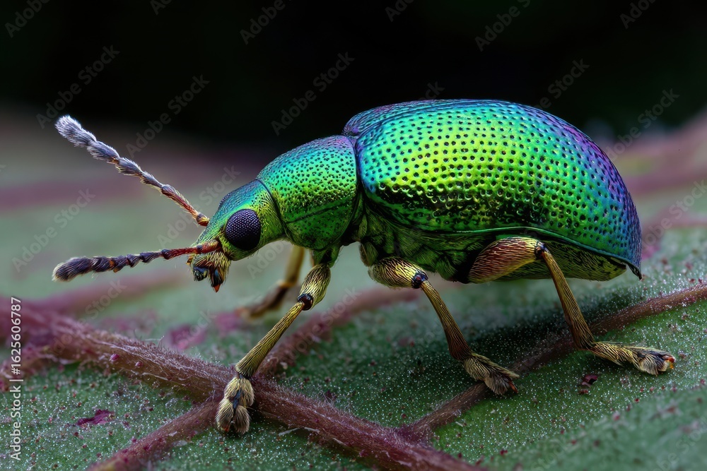 Fototapeta premium Enthralling Macro Shot of a Vibrant Green Beetle