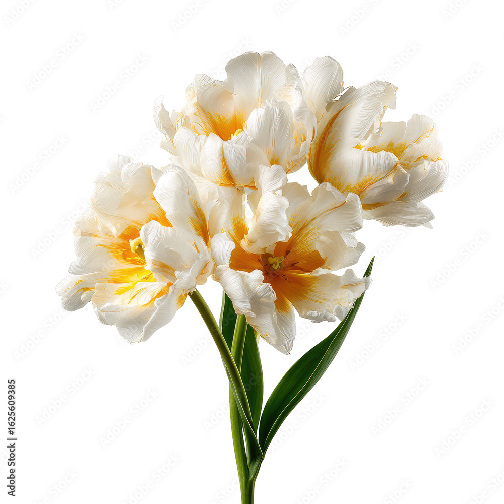 Naklejka premium Close-up of a bouquet of cream-colored tulips with hints of yellow