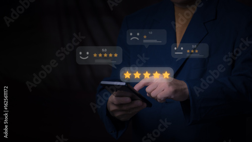 Slika na platnu Customer Service Experience and Business Satisfaction Survey Users give 5-star e