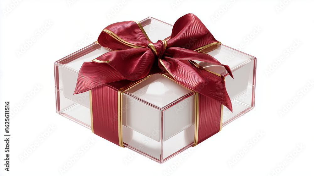 Obraz premium gift box with red ribbon and bow on white background copy space