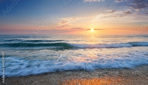 serene sunrise ocean waves gentle light soft horizon coastal calm stock photo