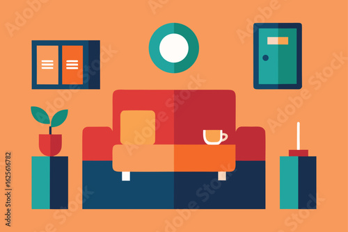 flat lay view of living room arrangement