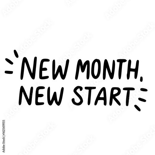 Inspirational quote new month new start in doodle lettering style for August positivity