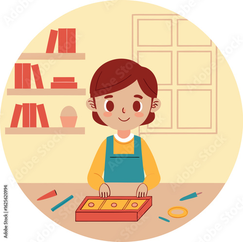 Child Building a Science Project Kit at Home Table – STEM Learning Vector Illustration.