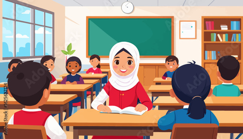 Diverse Classroom Learning Environment: Students at Desks