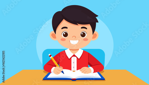 Boy Writing at Desk: Education, Study, and Focus