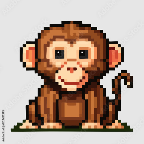 Pixelated primate portrait: Charming 8-bit monkey illustration with warm color tones