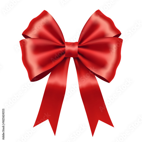 Elegant Red Satin Bow – Isolated on White Background