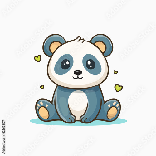 Adorable Panda Illustration with Heart Accents in a Cartoon Style on a Plain Background