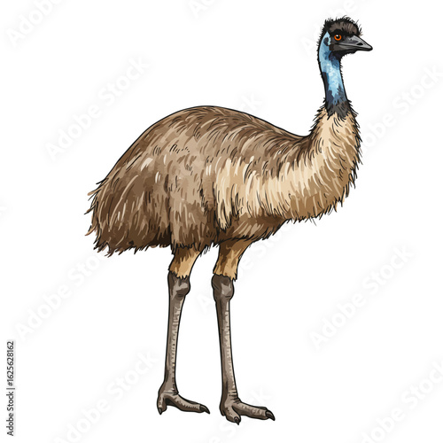 Emu Australian Flightless Bird Isolated Wildlife Nature Illustration