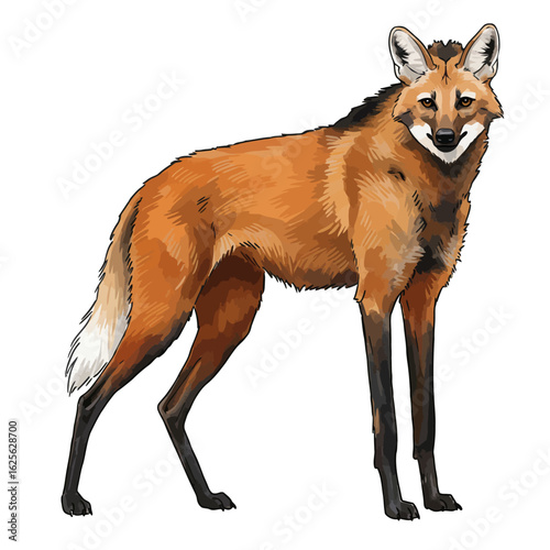 Detailed Maned Wolf Illustration Isolated on White Background Wild Animal Artwork