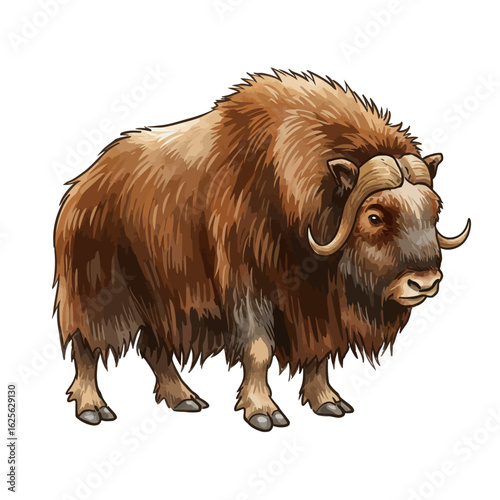 Majestic Musk Ox Isolated Illustration Northern Arctic Wildlife Mammal Digital Art