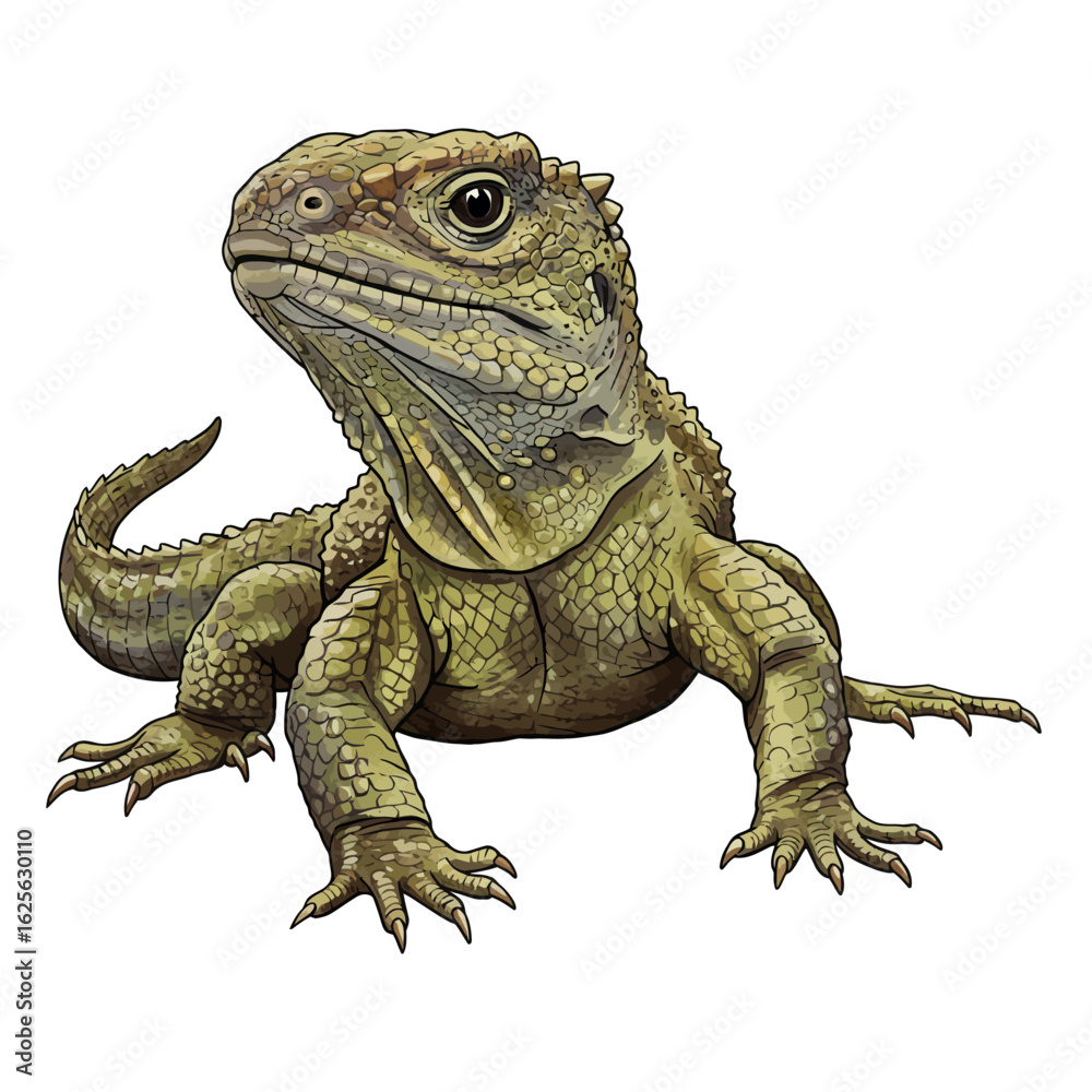 Fototapeta premium Detailed illustration of a Tuatara reptile isolated on white background wildlife art