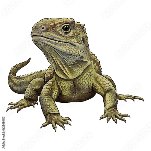 Detailed illustration of a Tuatara reptile isolated on white background wildlife art
