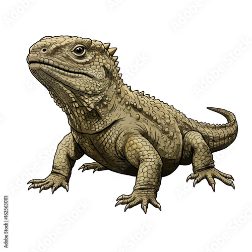 Detailed illustration of a Tuatara prehistoric reptile isolated on white background