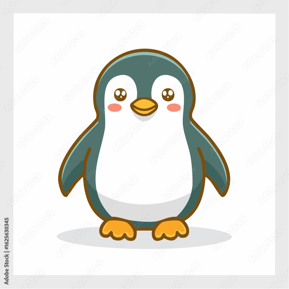 Naklejka premium Adorable Cartoon Penguin Illustration with Sweet Facial Expression on White Background