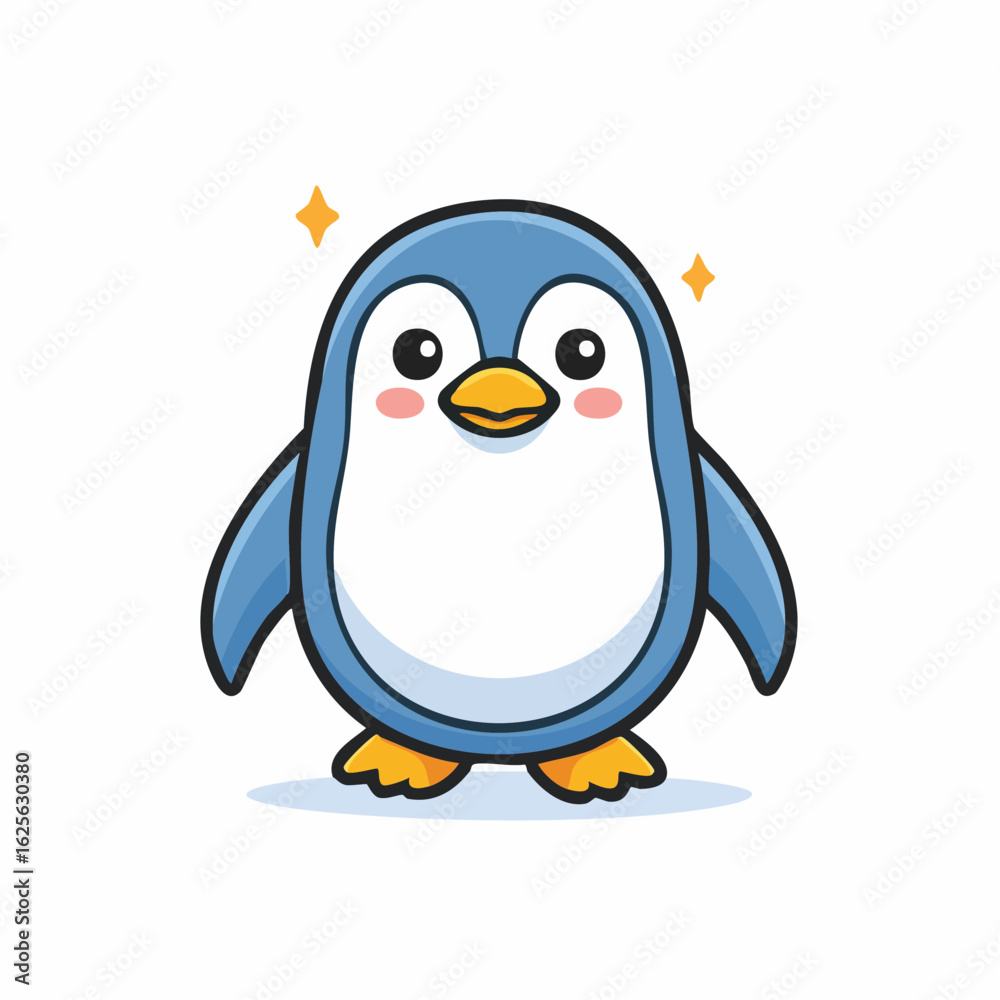 Obraz premium Adorable Cartoon Penguin with Sparkling Highlights on a Clean White Background