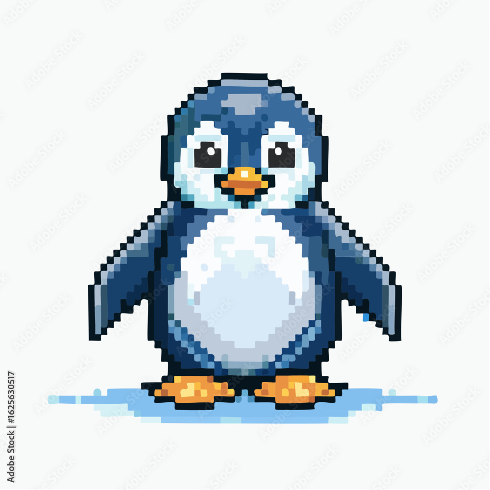 Fototapeta premium Pixelated Penguin Illustration: A Charming Digital Artwork of a Cute Penguin Character