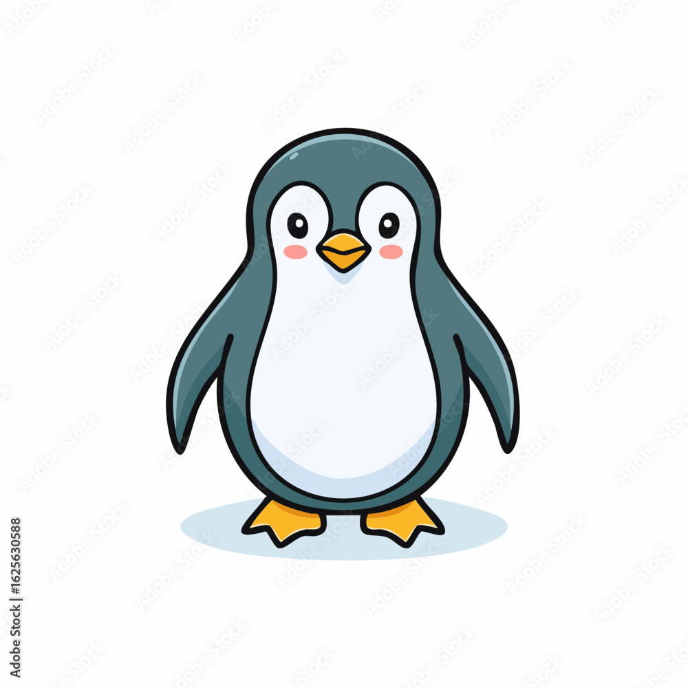 Naklejka premium Adorable Cartoon Penguin Standing on White Background, A Simple and Cheerful Illustration