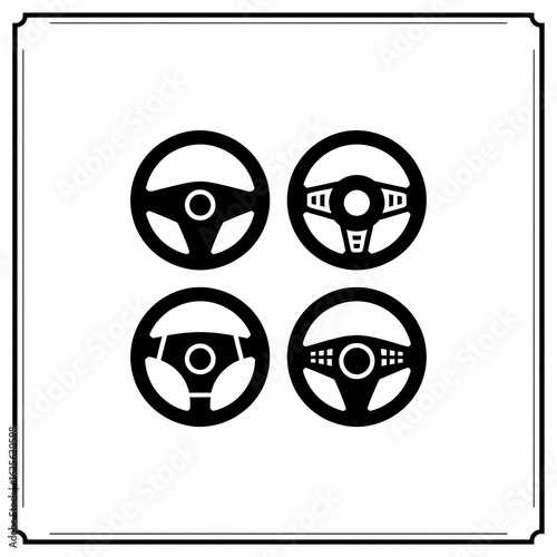 Four steering wheels isolated on white background