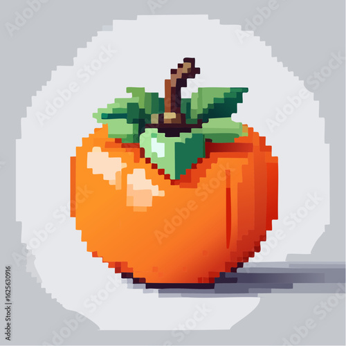 Pixelated Persimmon: A Retro 8-bit Style Depiction of a Fresh Fruit in Digital Art